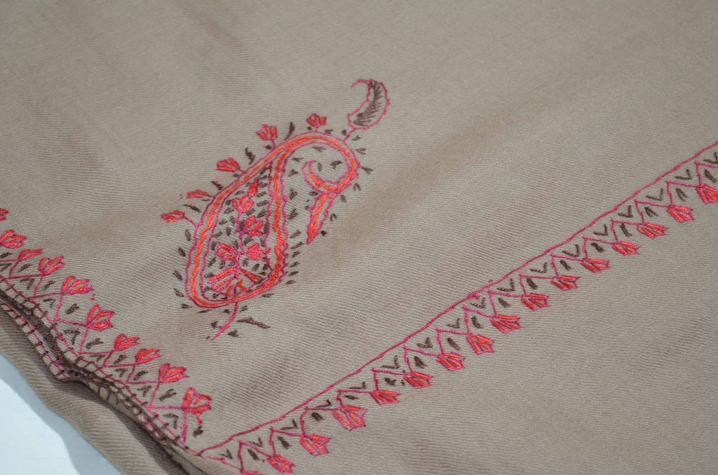 Un-Dyed Natural Merino Sozni Hand Embroidery Shawl