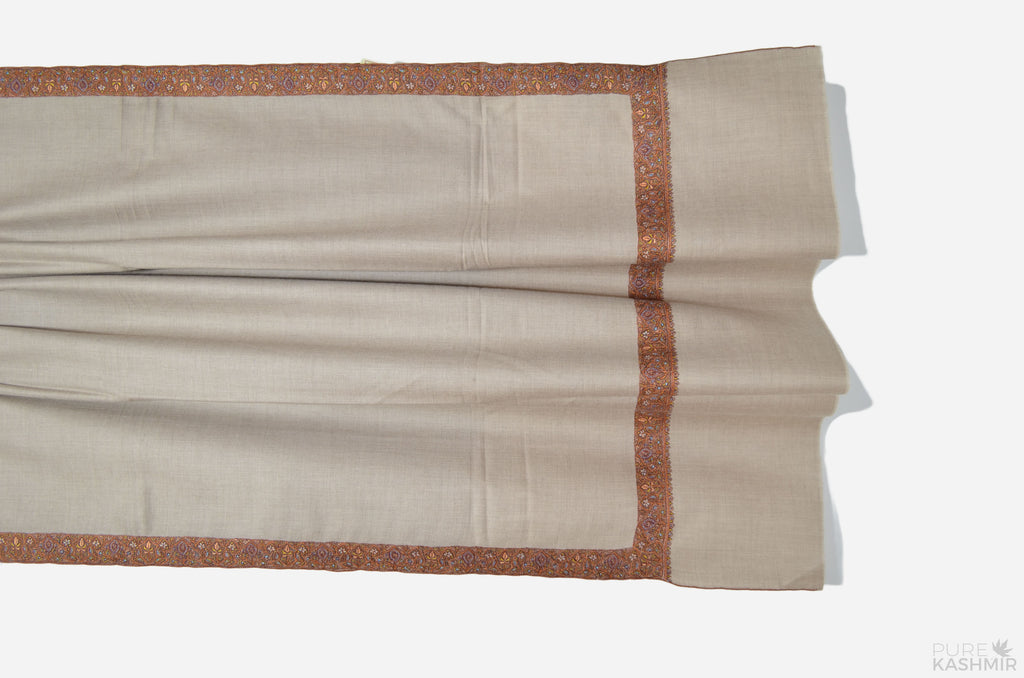 Un-dyed Natural Brown Pashmina Shawl with Beautifully Crafted Border