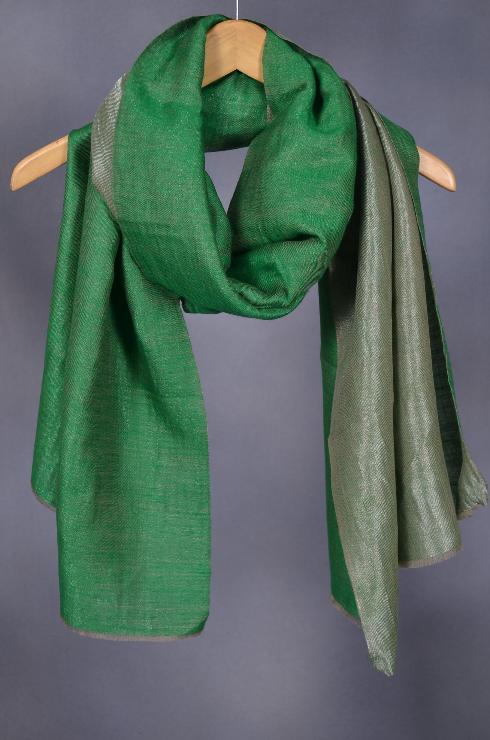 Reversible Metallic Green and Silver Handwoven Cashmere Pashmina Scarf
