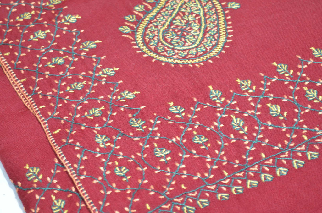 Maroon Merino Sozni Hand Embroidery Shawl