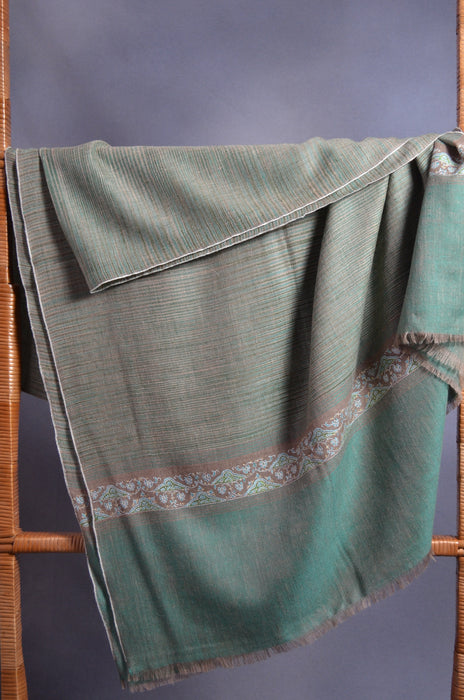 Green Khadi Border Embroidery Cashmere Pashmina Shawl