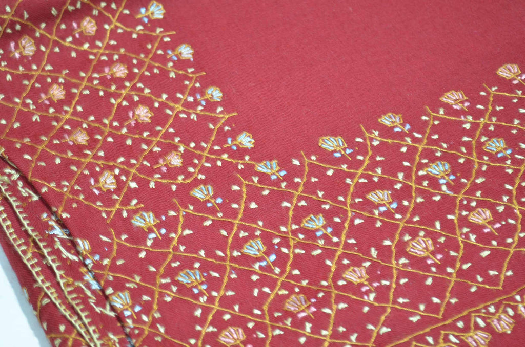 Maroon Merino Sozni Hand Embroidery Shawl