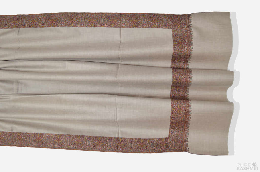 Un-dyed Natural Brown Pashmina Shawl with Beautifully Crafted Border