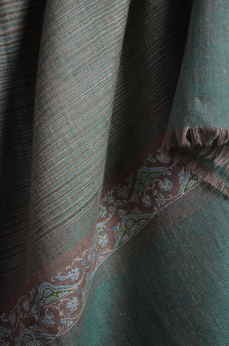 Green Khadi Border Embroidery Cashmere Pashmina Shawl