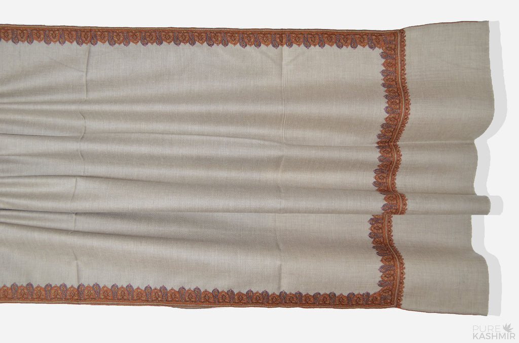 Un-dyed Natural Brown Pashmina Shawl with Beautifully Crafted Border