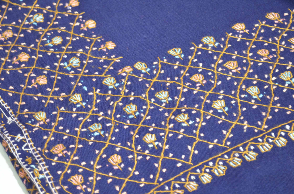 Navy Blue Merino Sozni Hand Embroidery Shawl