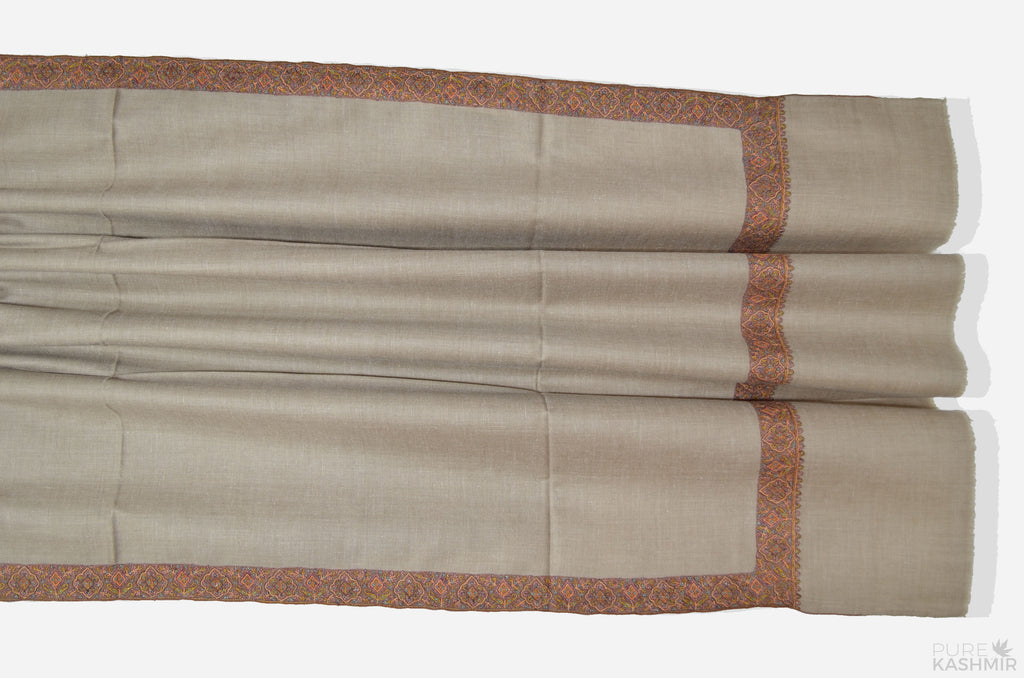 Un-dyed Natural Brown Pashmina Shawl with Beautifully  Crafted Border