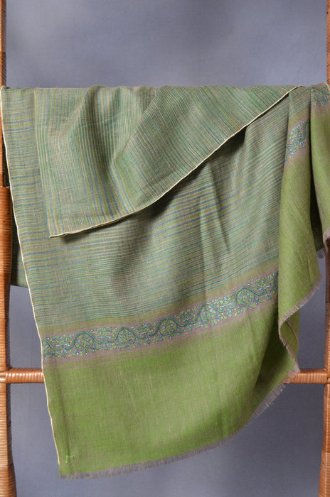 Lime Khadi Border Embroidery Cashmere Pashmina Shawl