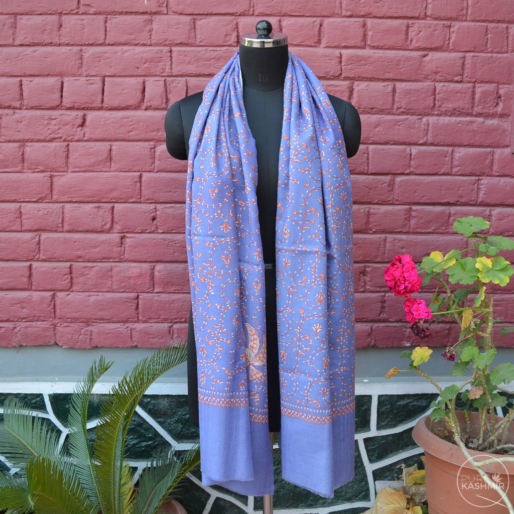 Purple Kashmir Sozni Embroidery Wool Scarf