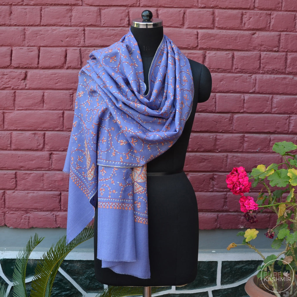 Lavender Kashmir Sozni Embroidery Wool Scarf
