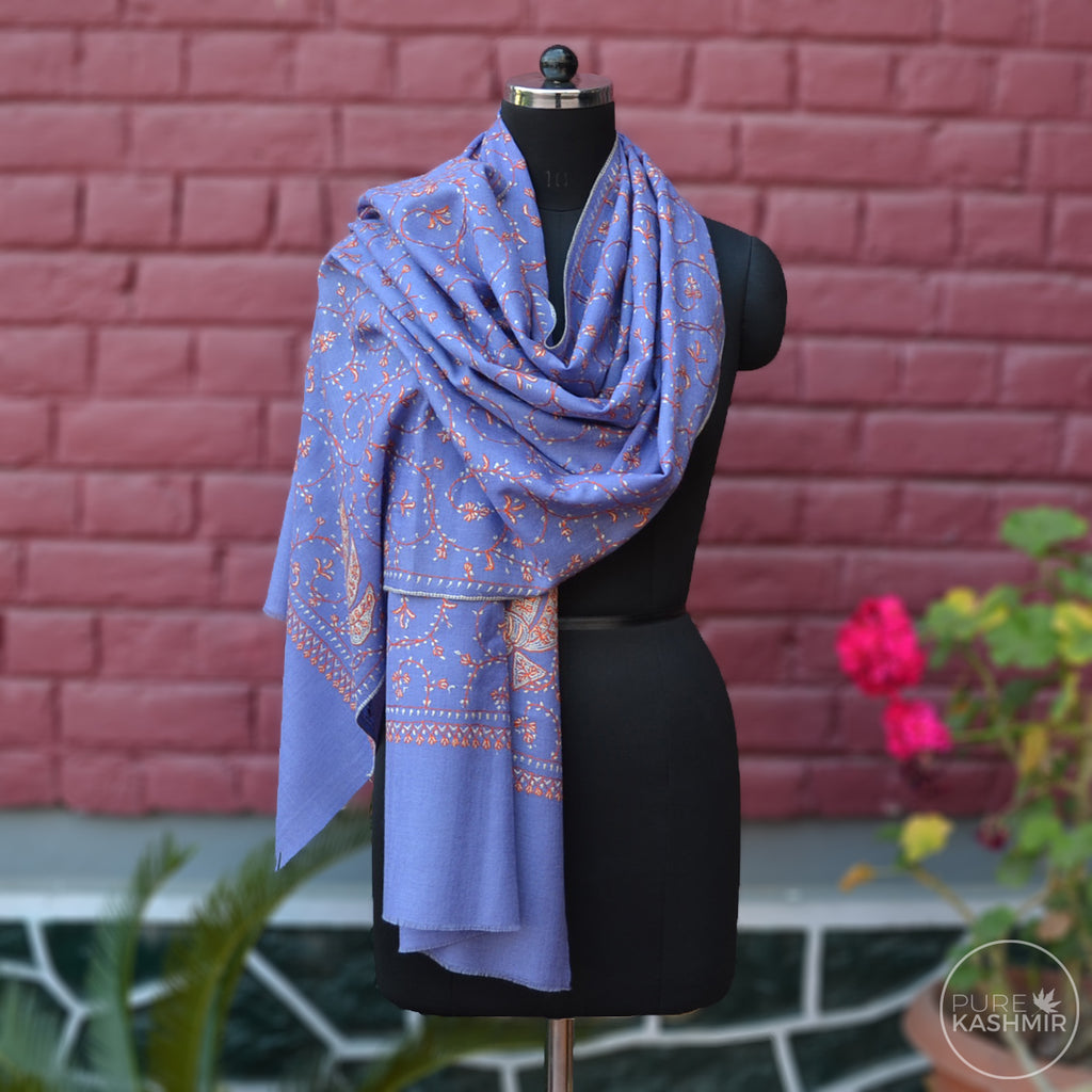 Purple Kashmir Sozni Embroidery Wool Scarf