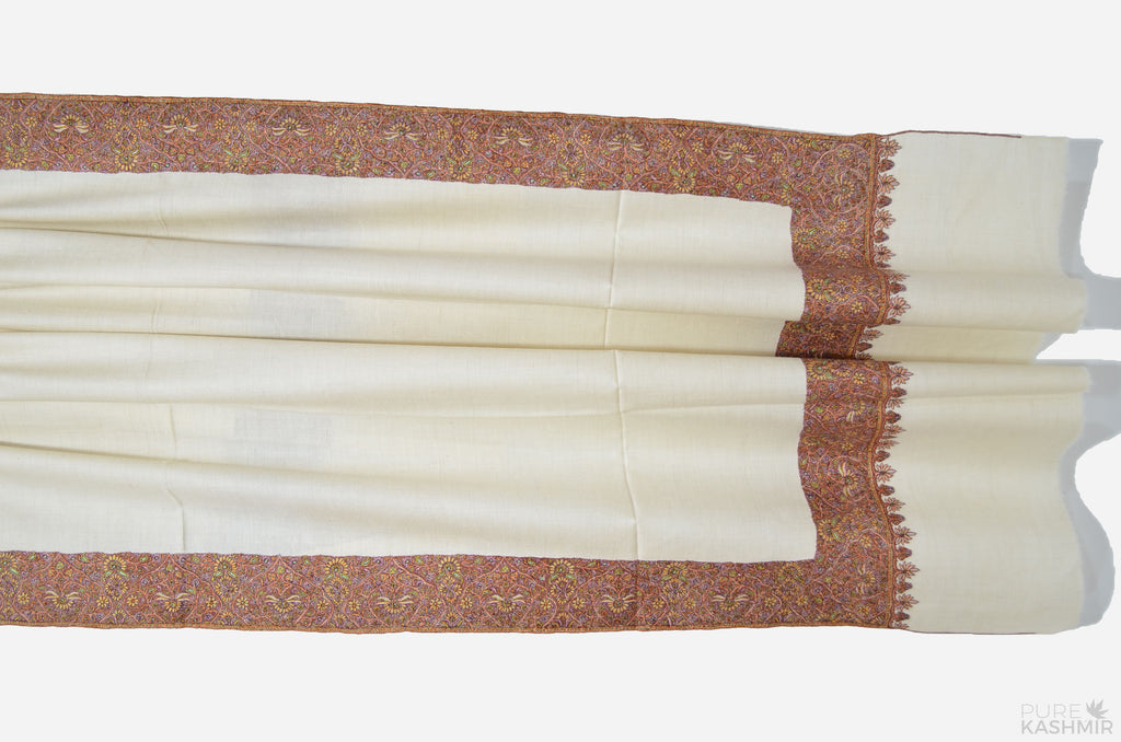 Ivory Cashmere Pashmina Shawl with Intricate Big Border