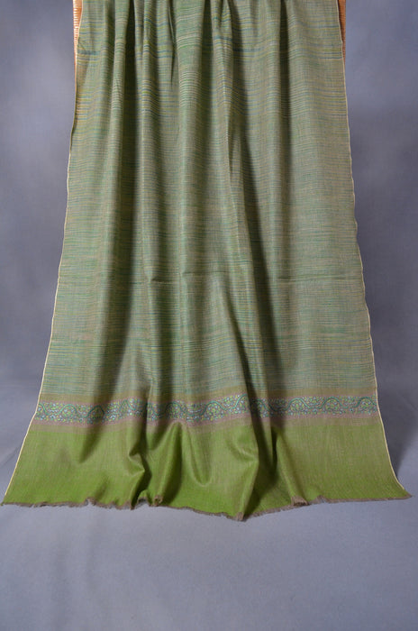Lime Khadi Border Embroidery Cashmere Pashmina Shawl
