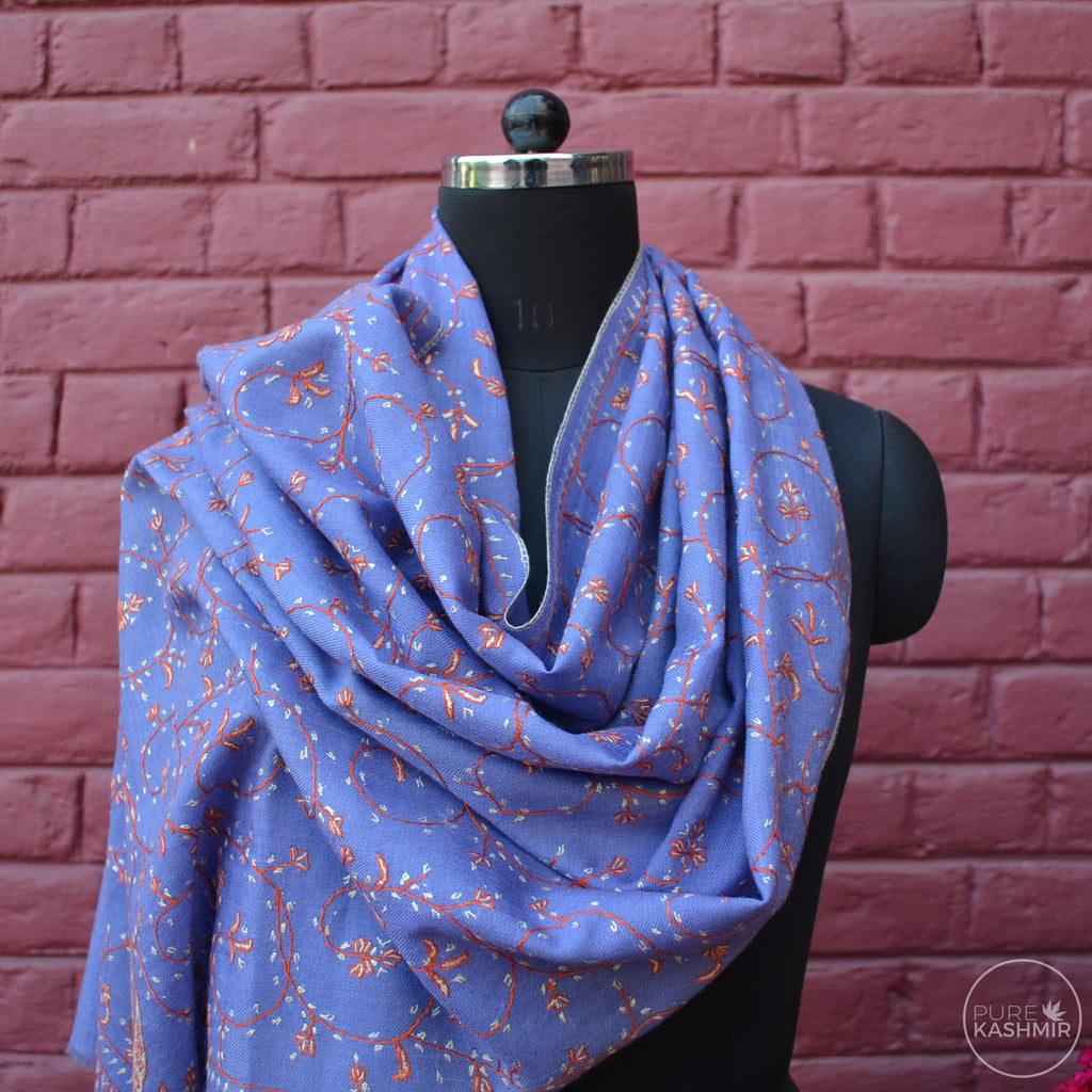 Lavender Kashmir Sozni Embroidery Wool Scarf