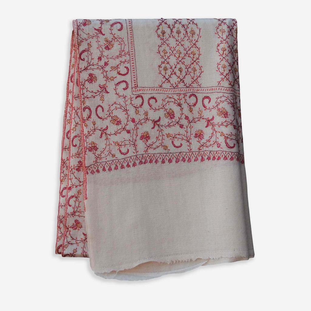 Ivory Kashmiri woolen embroidery merino stoles
