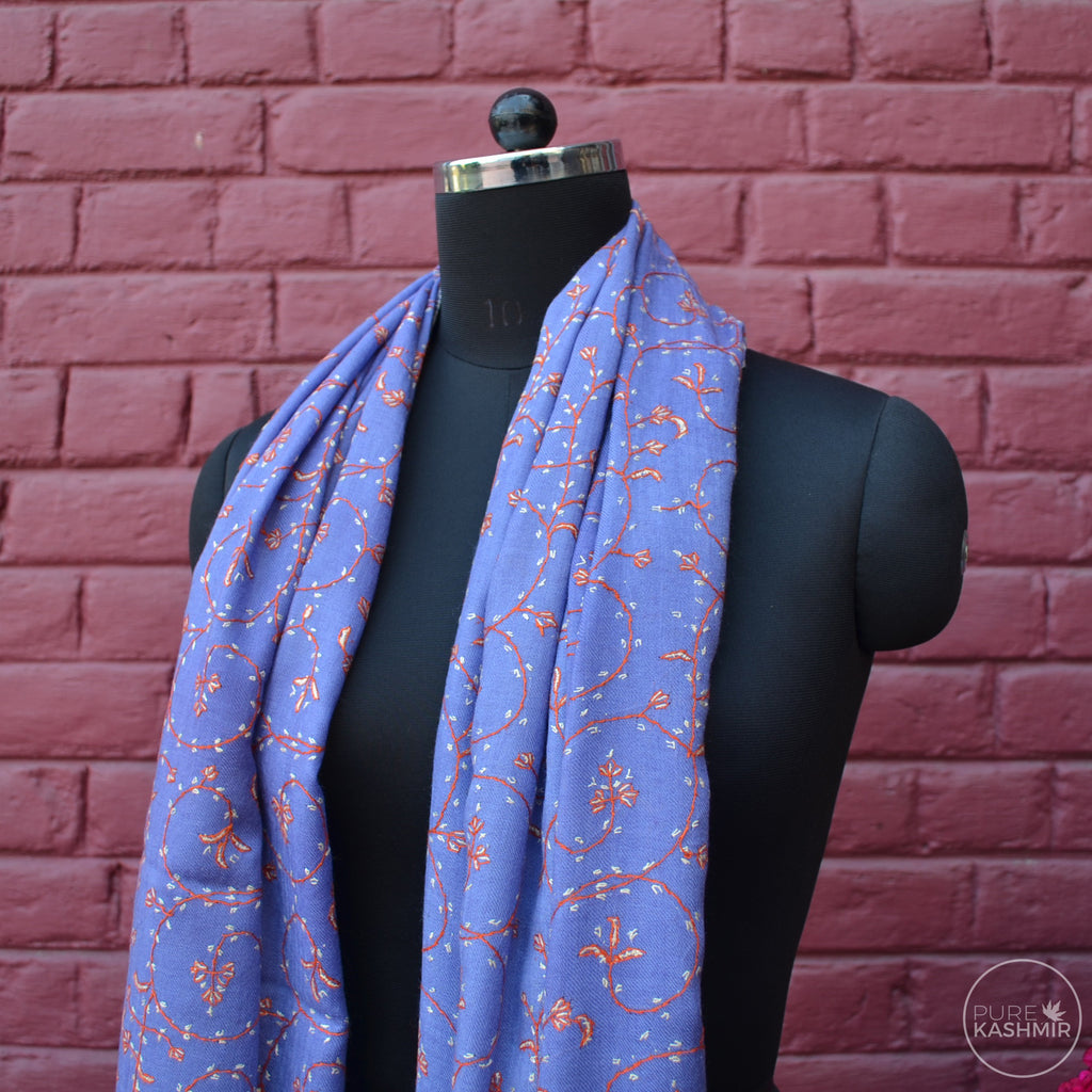 Lavender Kashmir Sozni Embroidery Wool Scarf