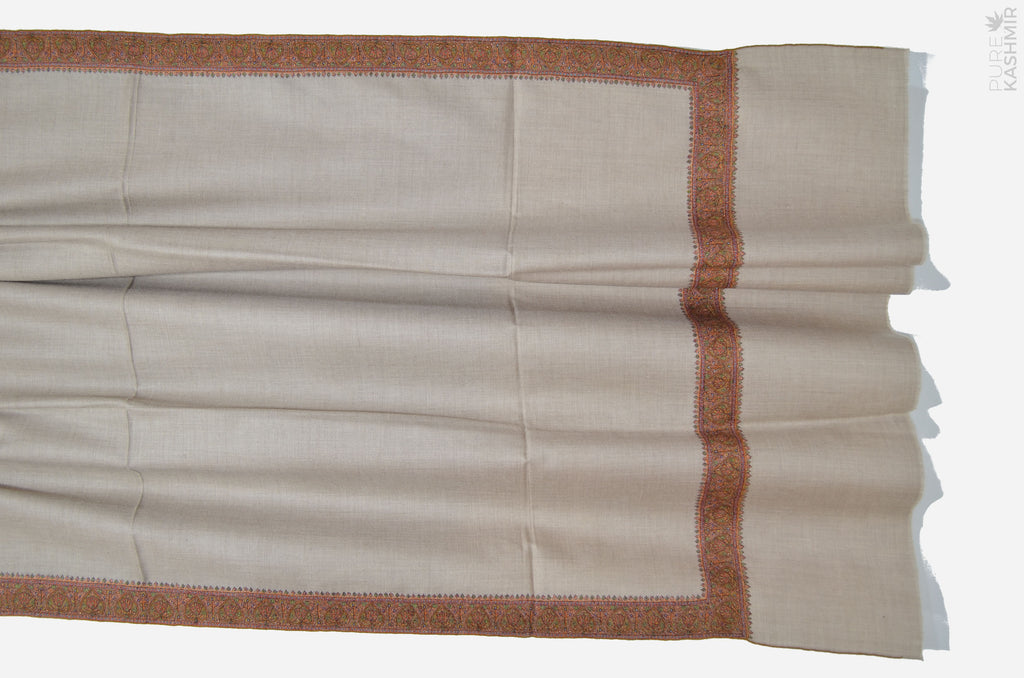 Un-dyed Natural Brown Cashmere Pashmina Shawl with Beautifully  Crafted Border