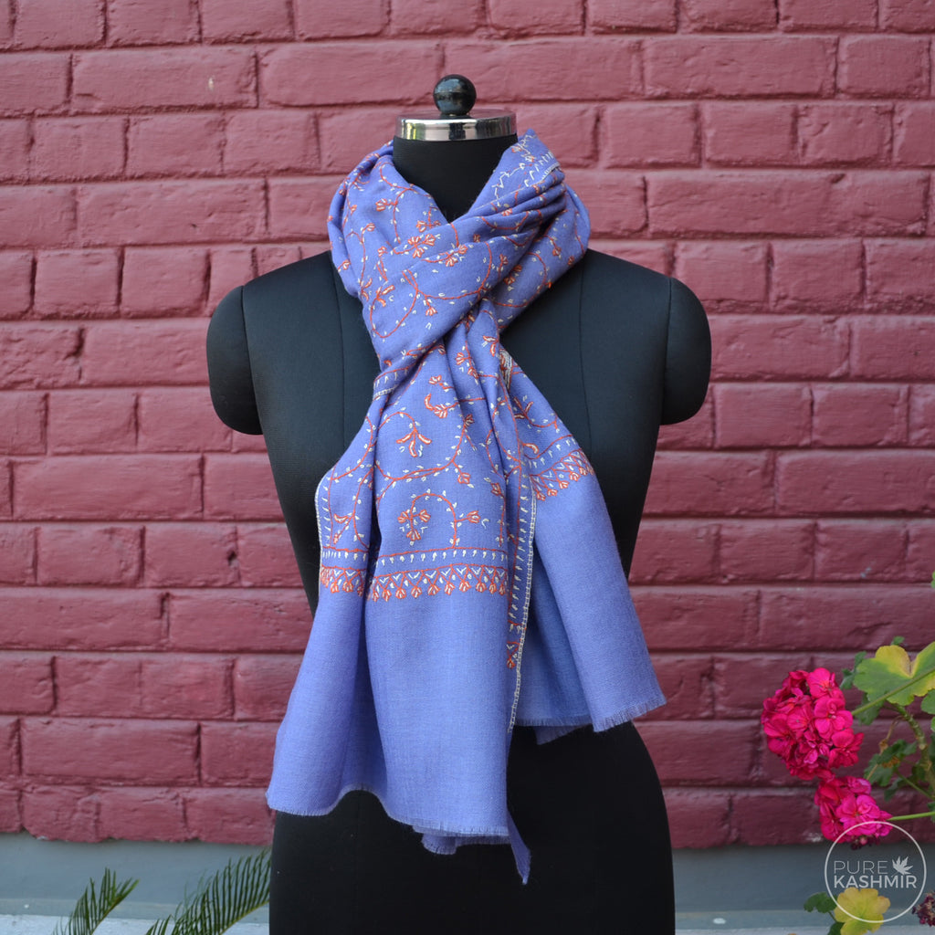 Lavender Kashmir Sozni Embroidery Wool Scarf