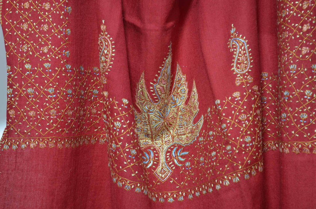 Maroon Merino Sozni Hand Embroidery Shawl