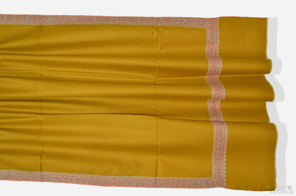 Mustard Cashmere Pashmina Shawl with Beautifully  Crafted Border
