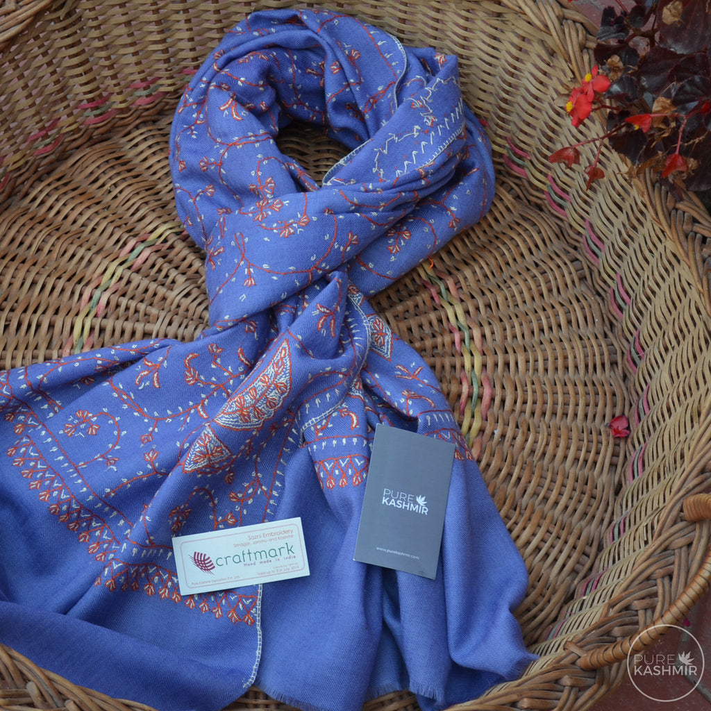 Purple Kashmir Sozni Embroidery Wool Scarf
