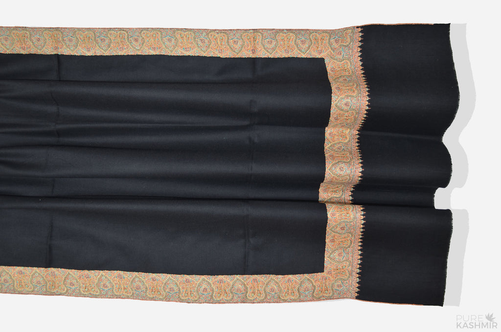 Black Cashmere Pashmina Shawl with Intricate Big Border