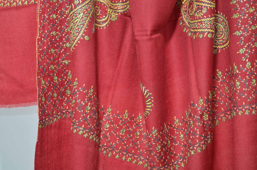 Maroon Merino Sozni Hand Embroidery Shawl