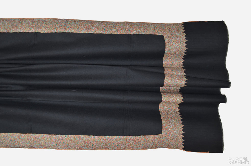 Black Cashmere Pashmina Shawl with Intricate Big Border