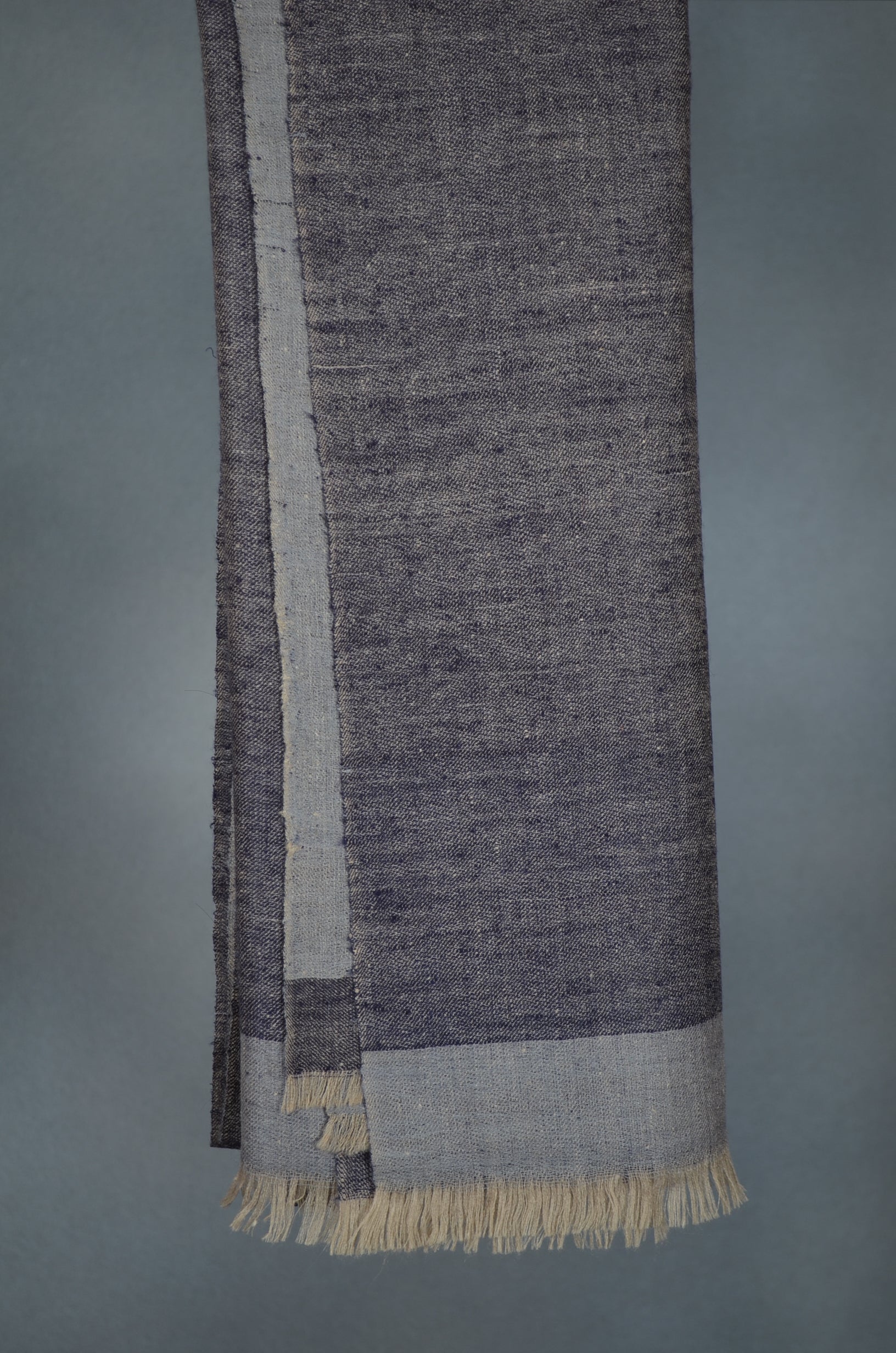 Reversible Dark Navy and Grey Handwoven Cashmere Pashmina Shawl