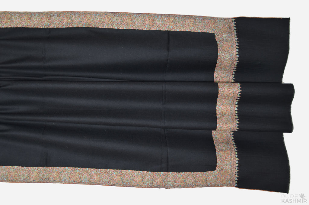 Black Cashmere Pashmina Shawl with Intricate Big Border