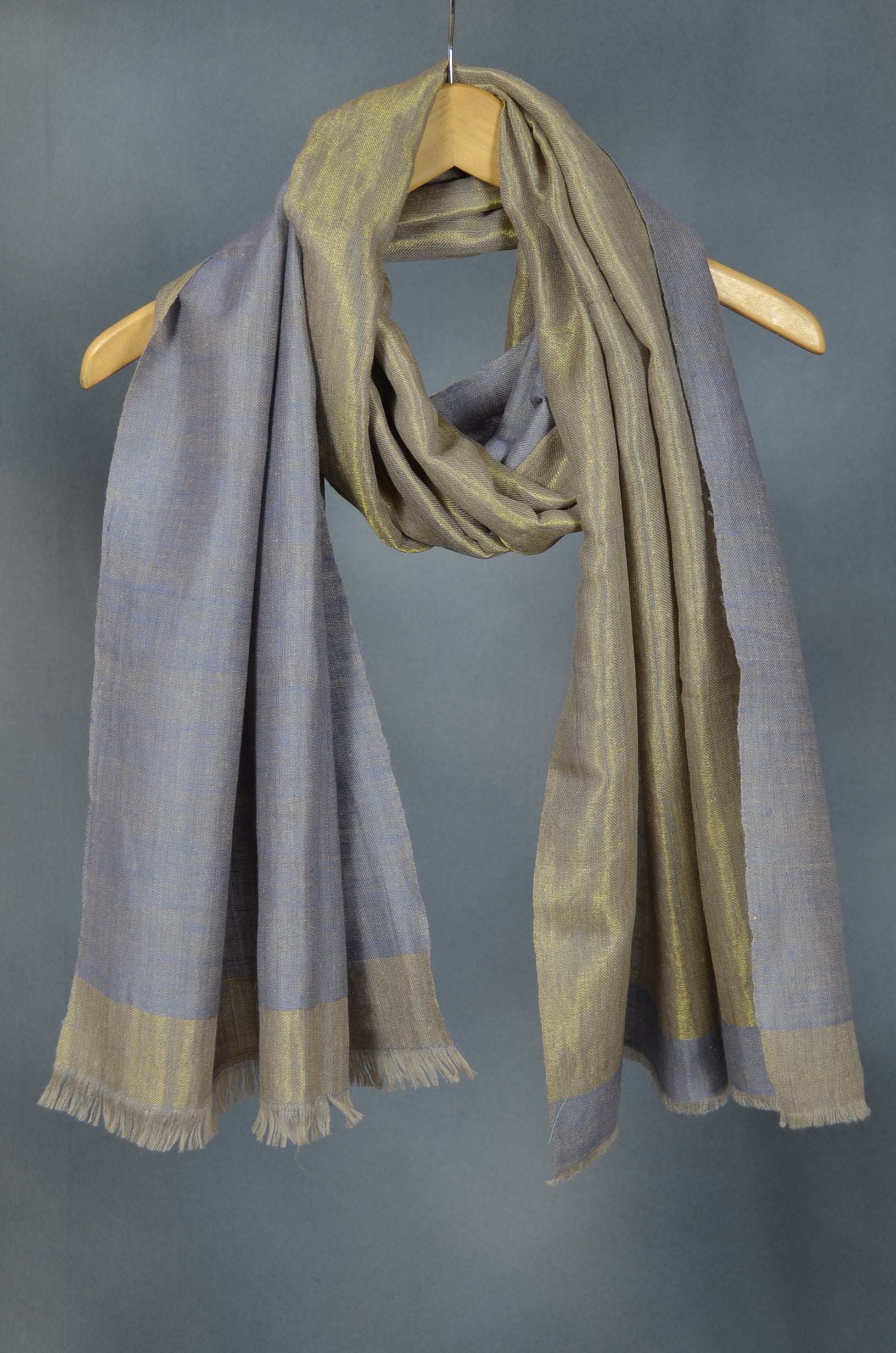 Reversible Cloud and Metallic Golden Handwoven Cashmere Pashmina Scarf