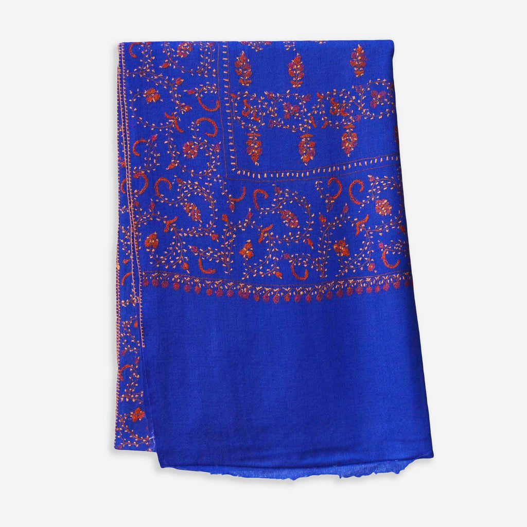 100% authentic cashmere woolen scarf. Indigo cashmere woolen embroidery scarf