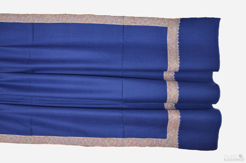 Royal Blue Cashmere Pashmina Shawl with Beautifully Crafted Border