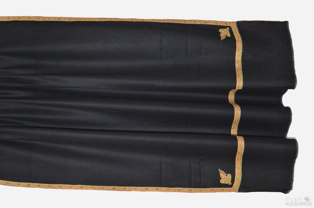 Black Cashmere Pashmina Shawl with Beautifully Crafted Border