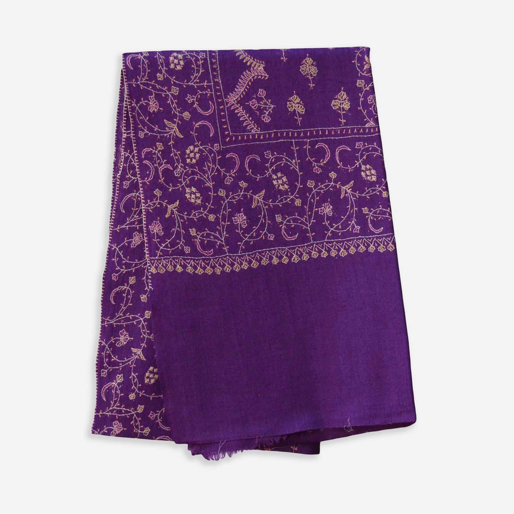 purple kashmir meino woolen scarf with jali embroidery