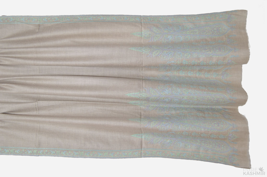Un-dyed Natural Cashmere Pashmina Shawl with Stunningly Pretty Border