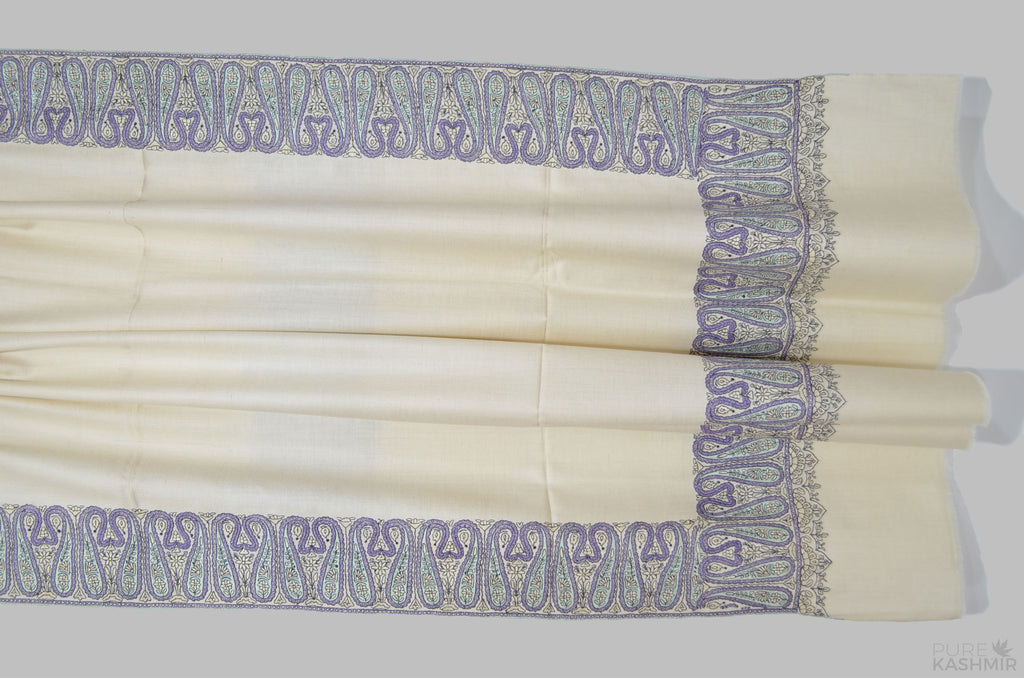 Ivory Cashmere Pashmina Shawl with Stunningly Pretty Border