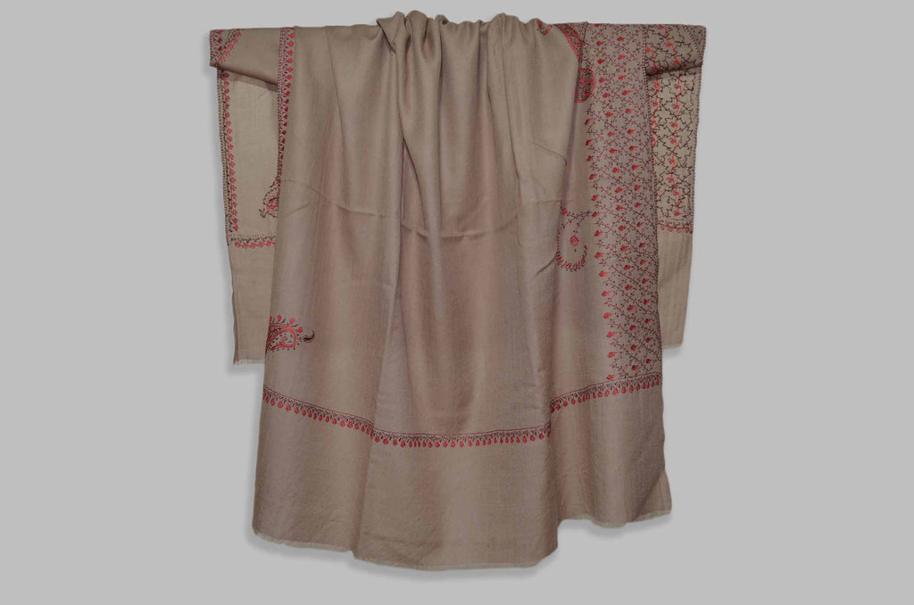 Un-Dyed Natural Merino Sozni Hand Embroidery Shawl