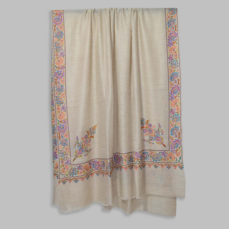 Un Dyed Natural Kalamkari Pashmina Shawl