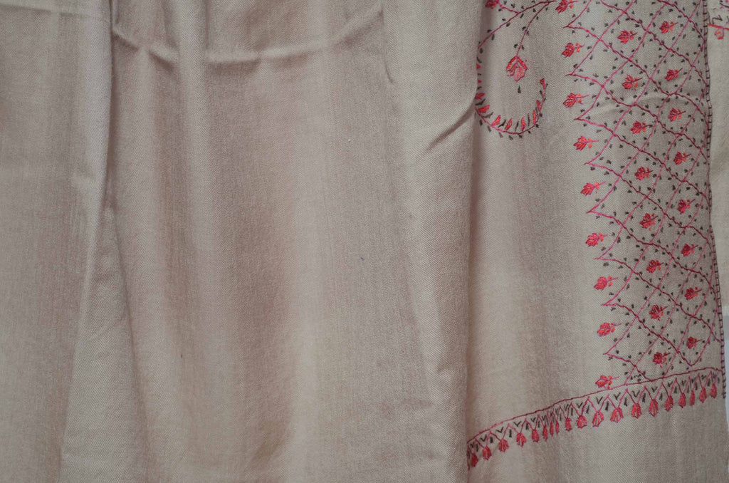 Un-Dyed Natural Merino Sozni Hand Embroidery Shawl