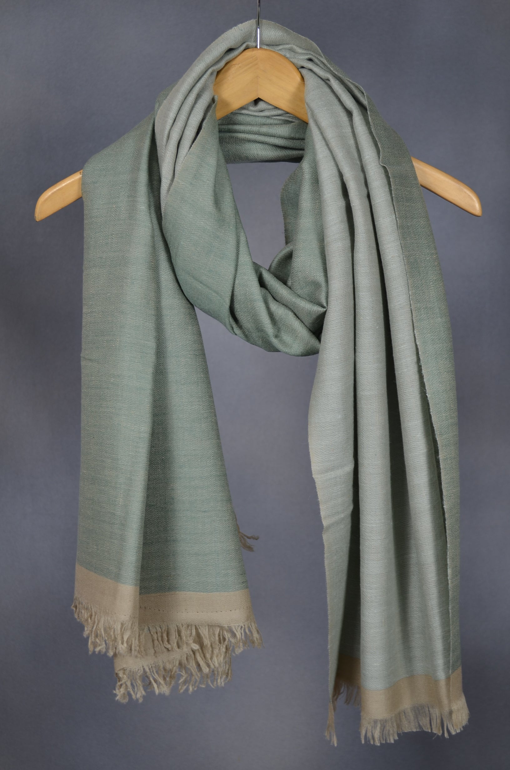 Reversible Green and Grey Handwoven Cashmere Pashmina Shawl