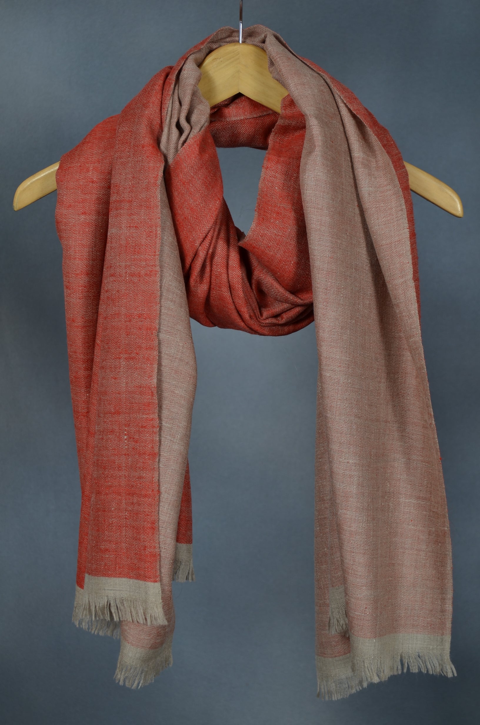 Reversible Orange and Grey Handwoven Cashmere Pashmina Shawl