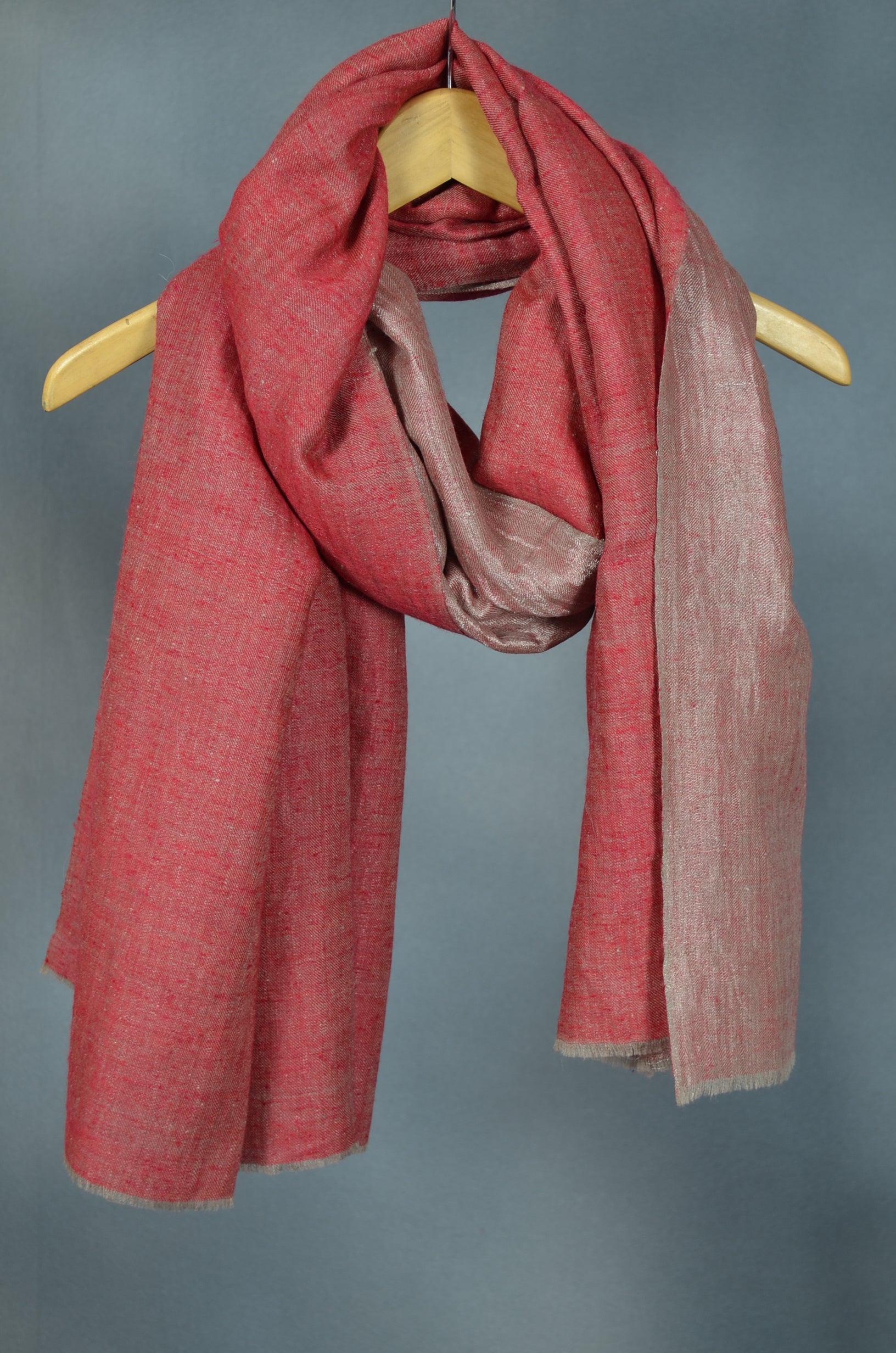 Reversible Red and Metallic Silver Handwoven Cashmere Pashmina Shawl
