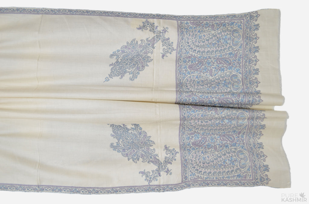 Ivory Cashmere Pashmina Shawl with Stunningly Pretty Border