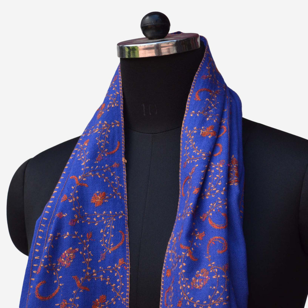 indigo cashmere Kashmir woolen merino embrodiery stole. 100% made from natural fibers