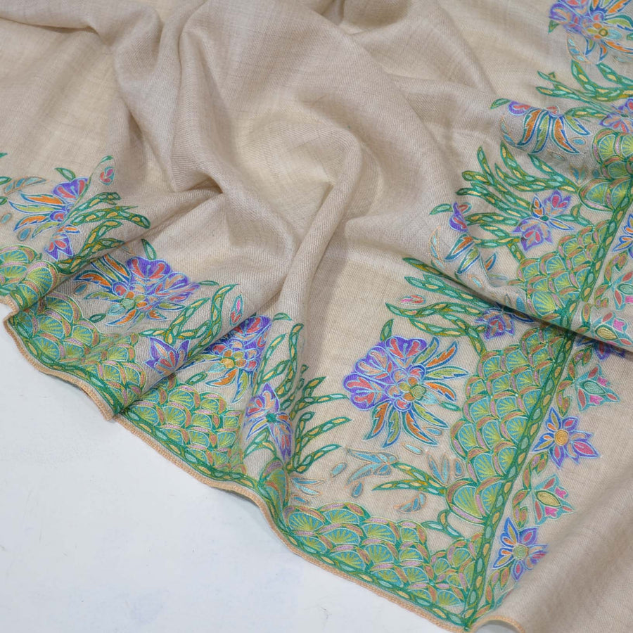 Un Dyed Natural Kalamkari Pashmina Shawl