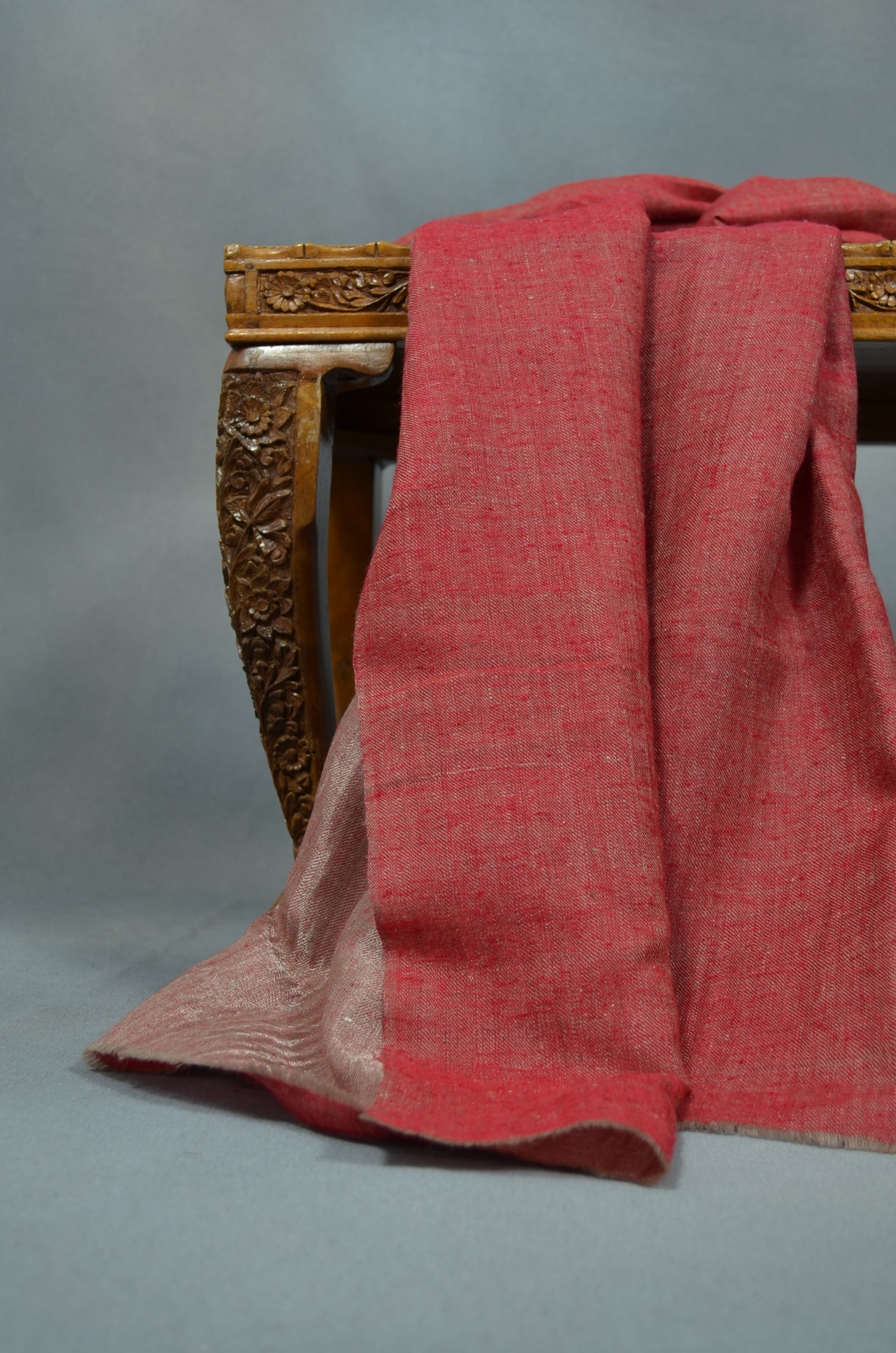 Reversible Red and Metallic Silver Handwoven Cashmere Pashmina Shawl