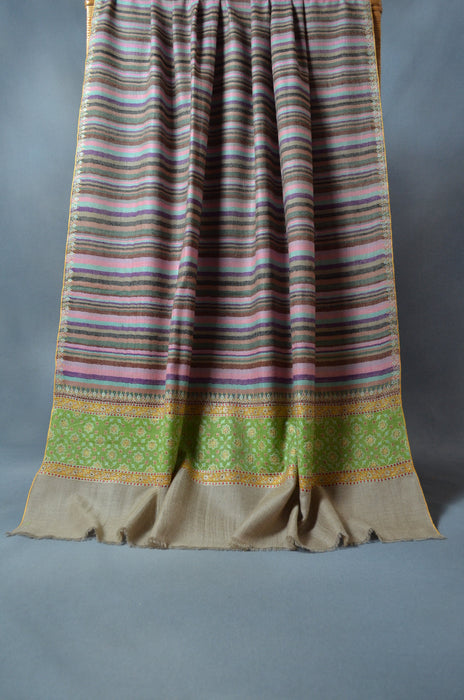 Green Ikat Big Border Embroidery Cashmere Pashmina Shawl