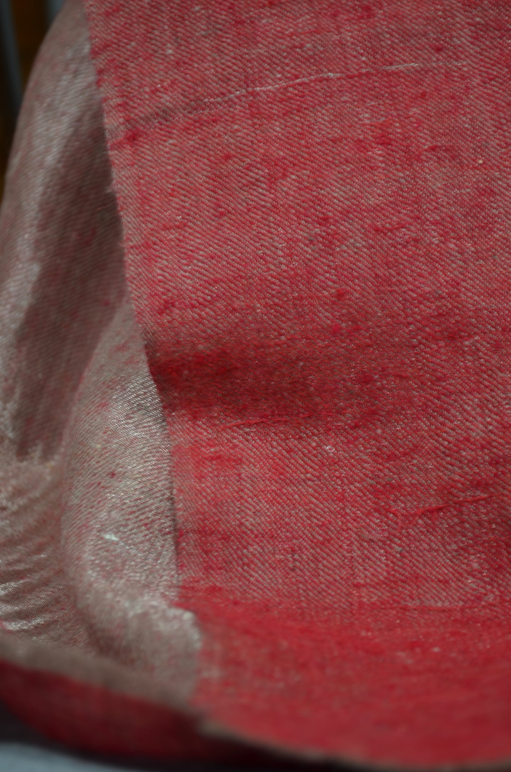 Reversible Red and Metallic Silver Handwoven Cashmere Pashmina Shawl