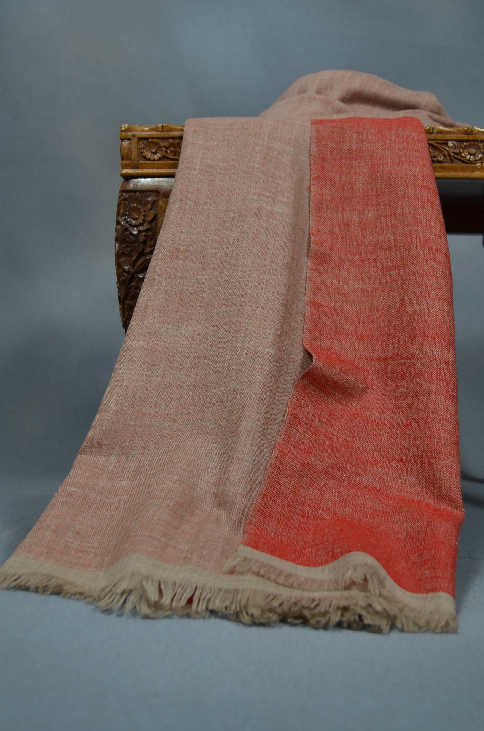 Reversible Orange and Grey Handwoven Cashmere Pashmina Shawl